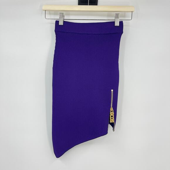 GCDS | Asymmetric Logo Zip Detail Ribbed Knit Mini Skirt In Purple S - Picture 3 of 9
